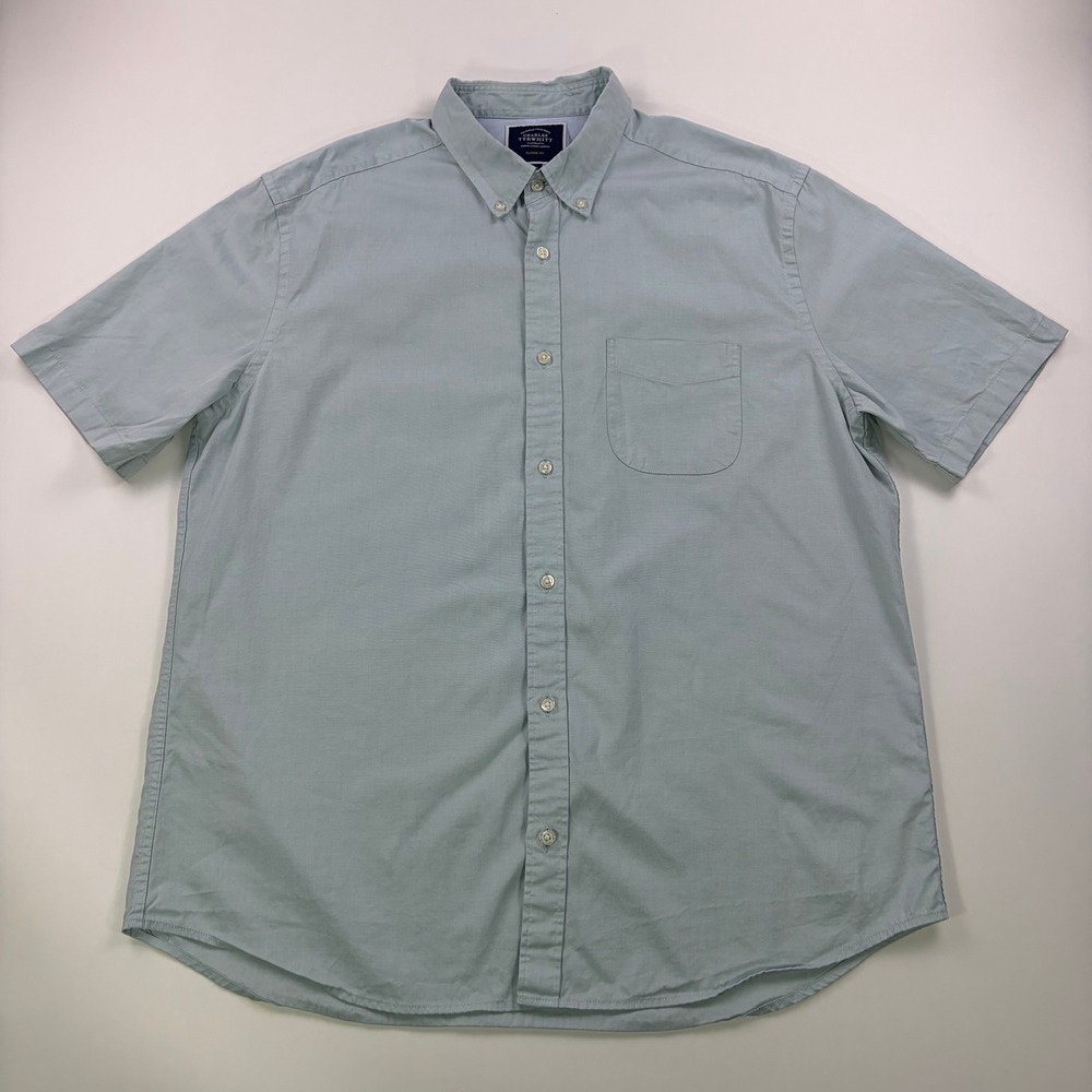 Charles Tyrwhitt Classic Fit Button Down Shirt Mens XL Blue Short Sleeve Cotton